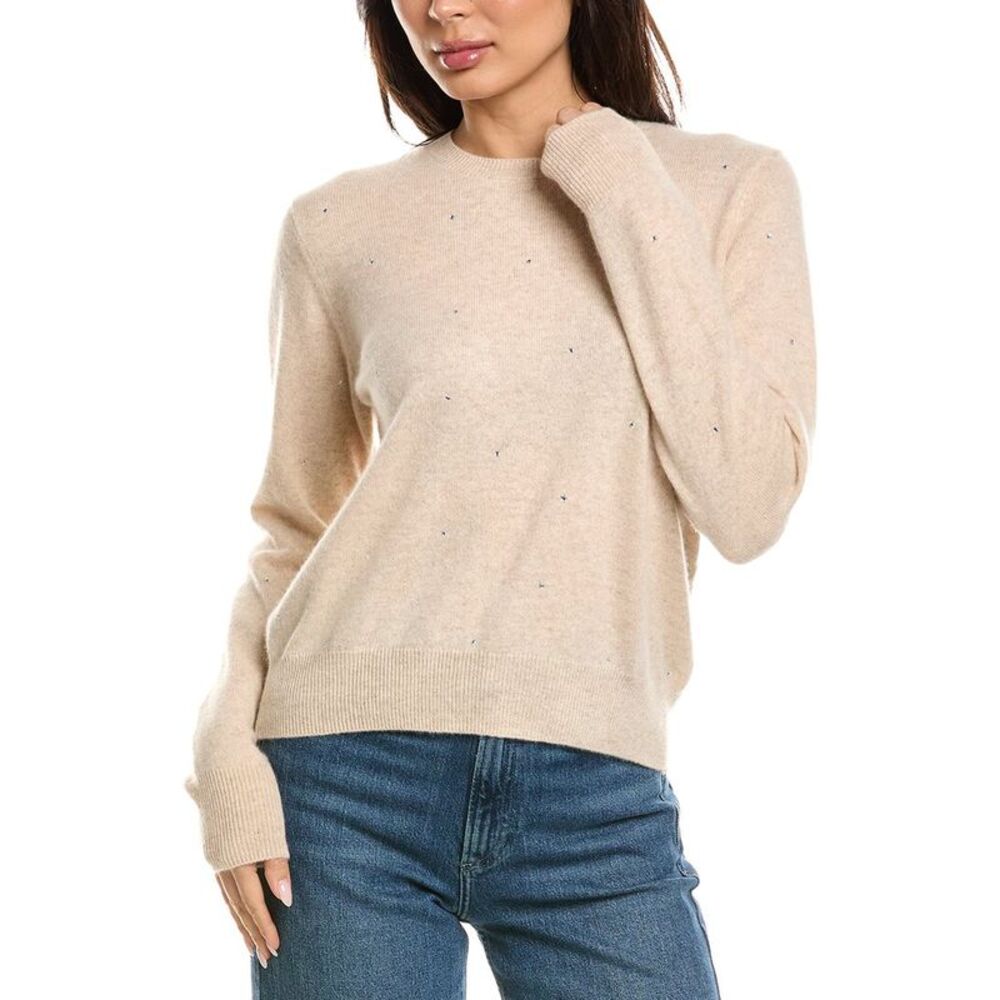 Brodie Cashmere Womens Gem Star Crewneck 100% Cashmere Sweater, Red